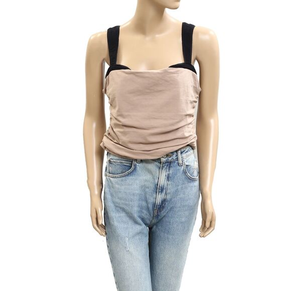 Free People 2 Tone Tank Blouse Top Sleeveless Picot Contrast Beach L NEW 281810 - Picture 4 of 8